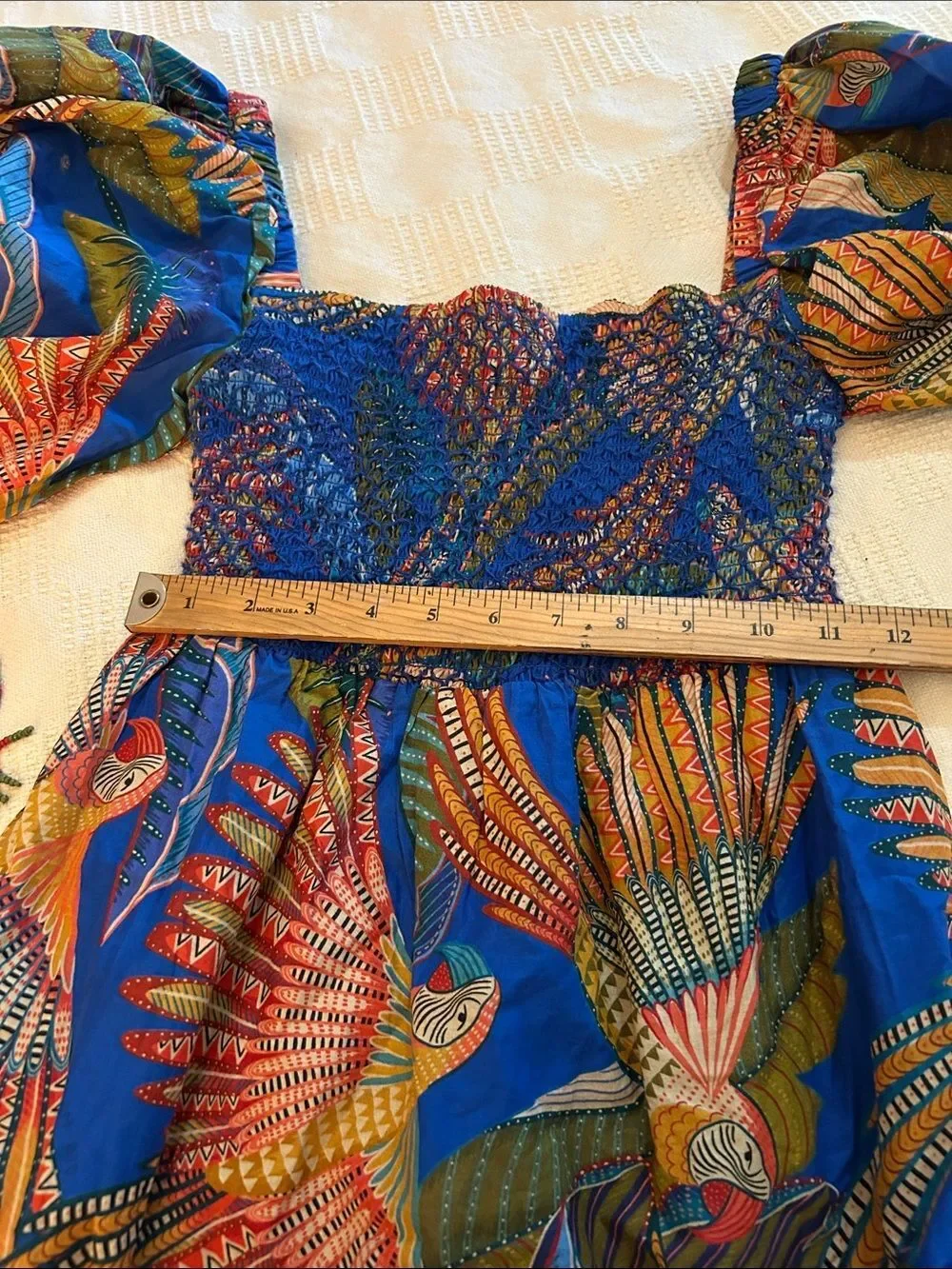 FARM Rio Macaw Flight Mini Dress featuring a smocked bodice size extra small